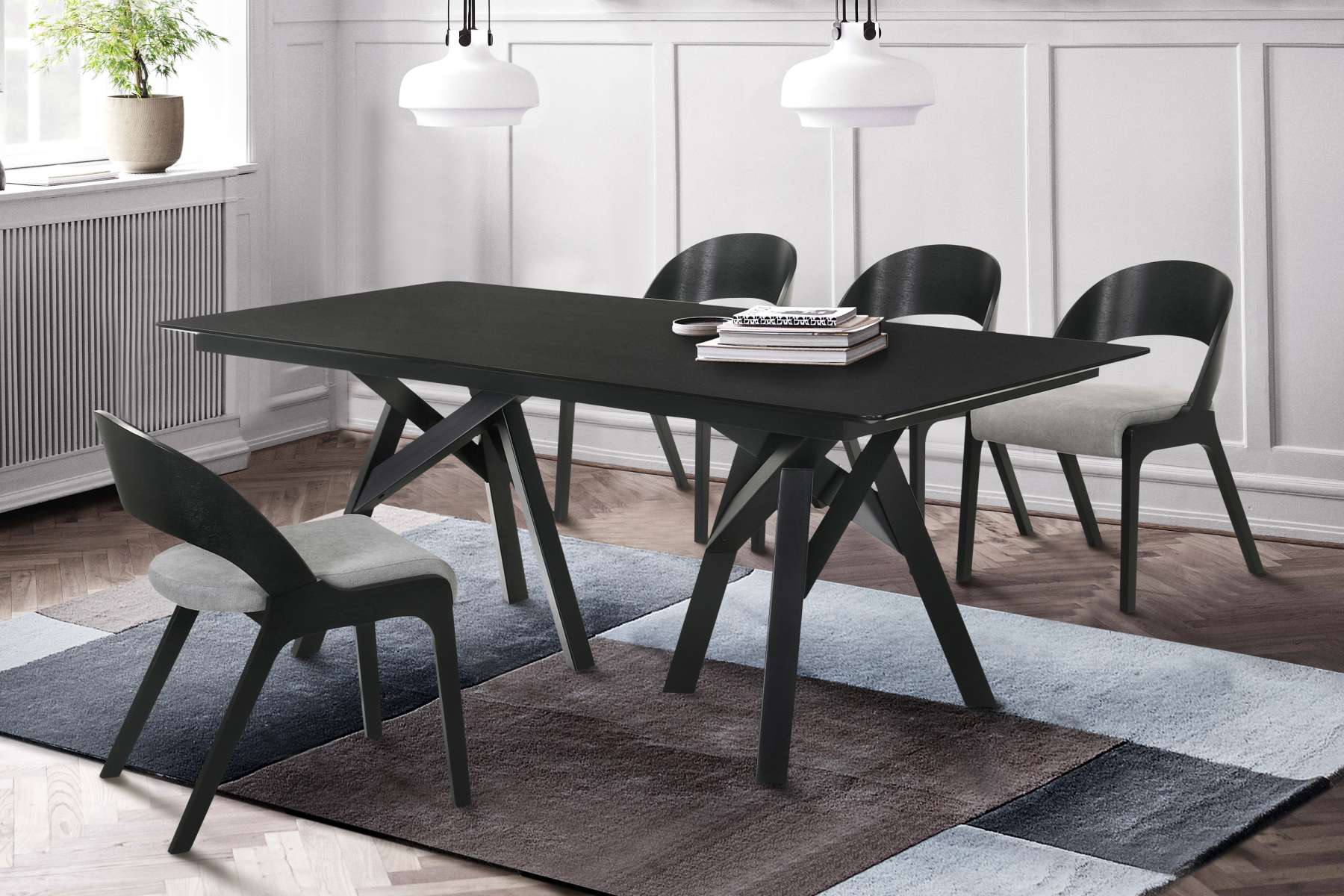 Cortina and Polly 5 Piece Black Rectangular Dining Set By Armen Living