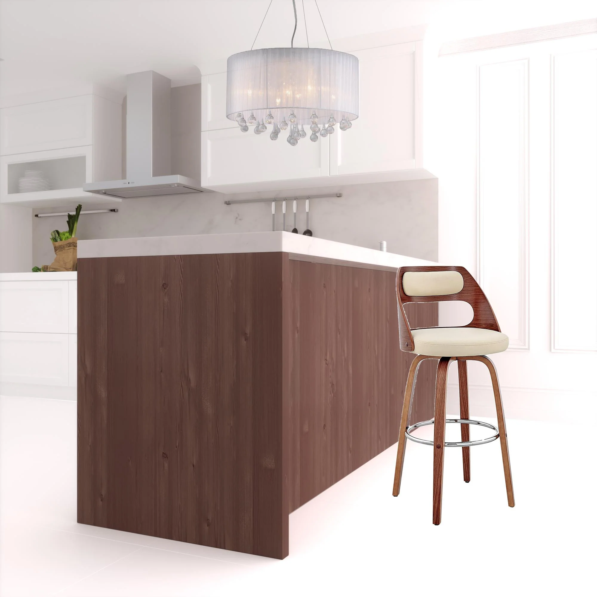 Cream And Brown Faux Leather Swivel Counter Height Bar Chair By Homeroots - Image 2