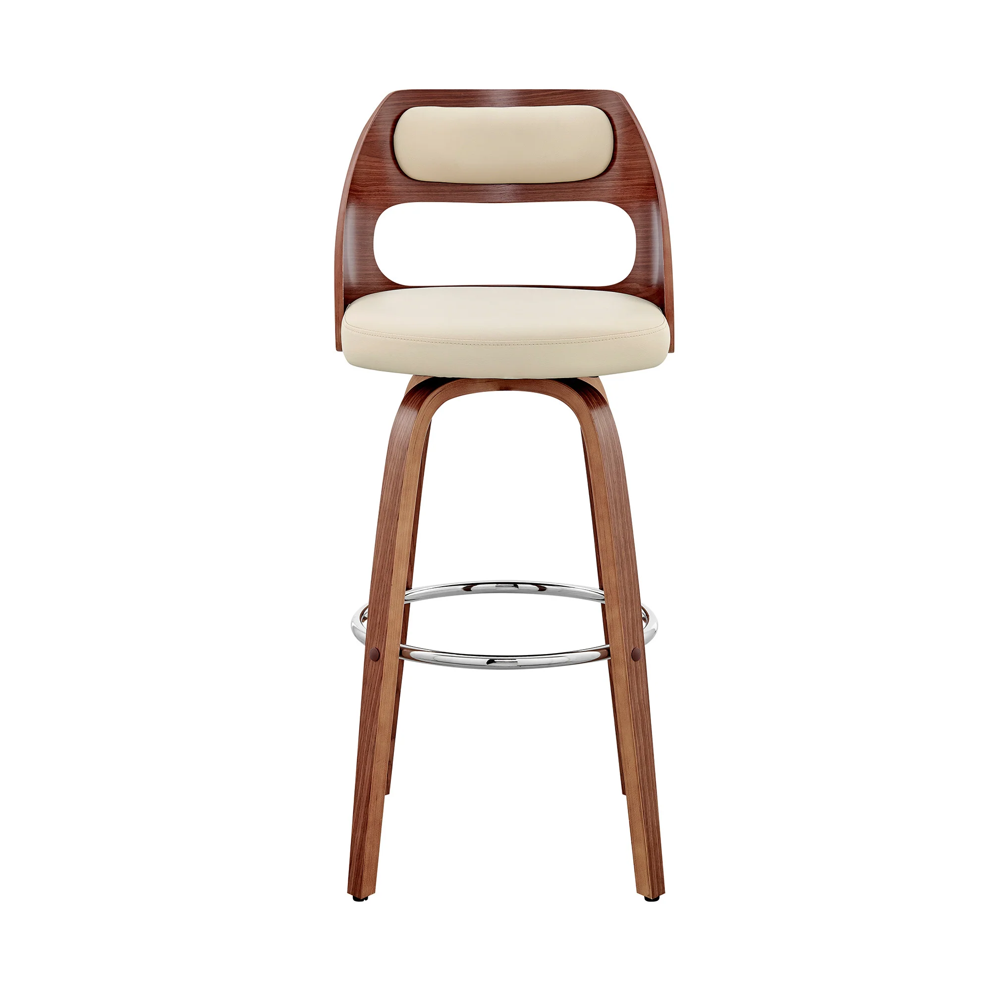Cream And Brown Faux Leather Swivel Counter Height Bar Chair By Homeroots - Image 3