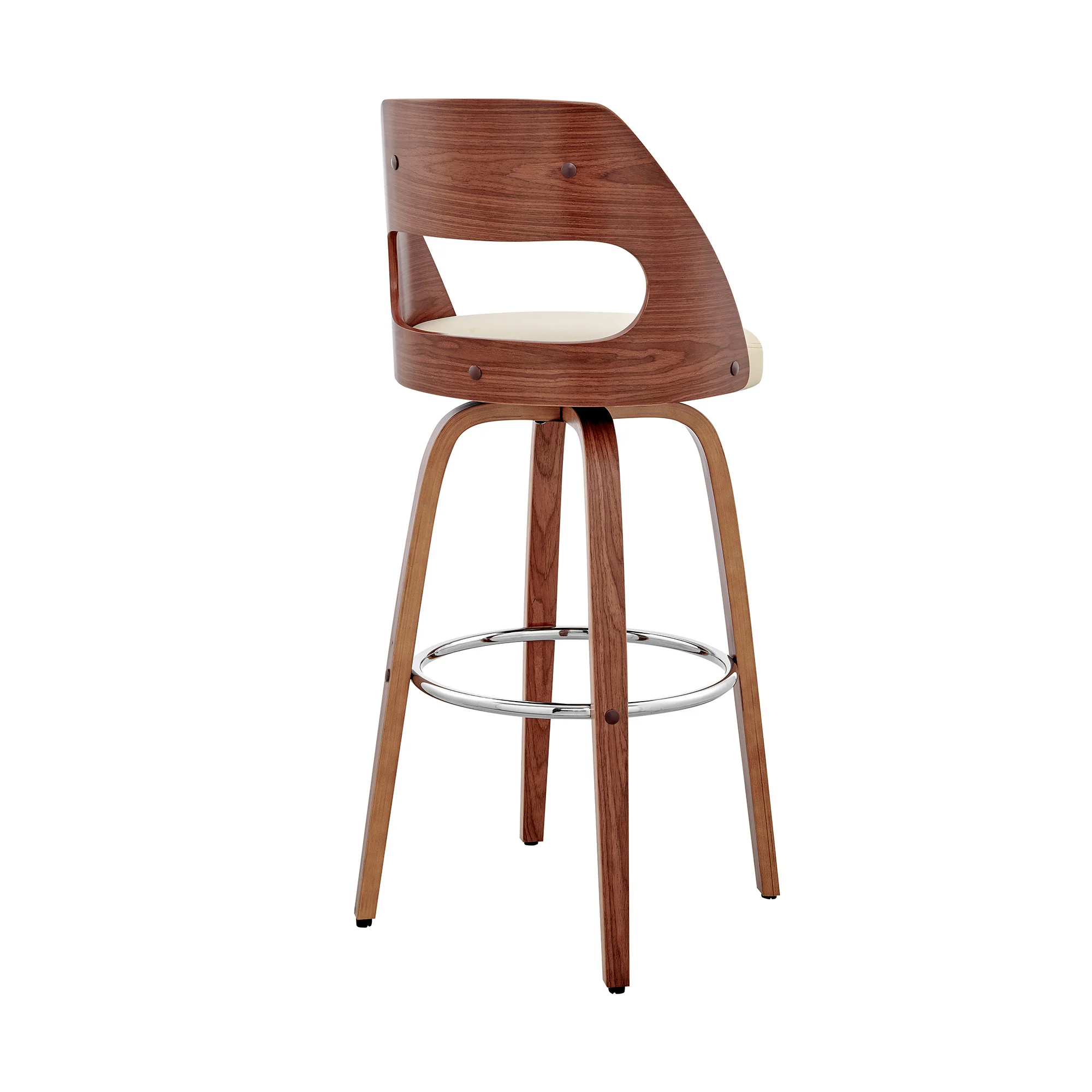 Cream And Brown Faux Leather Swivel Counter Height Bar Chair By Homeroots - Image 5