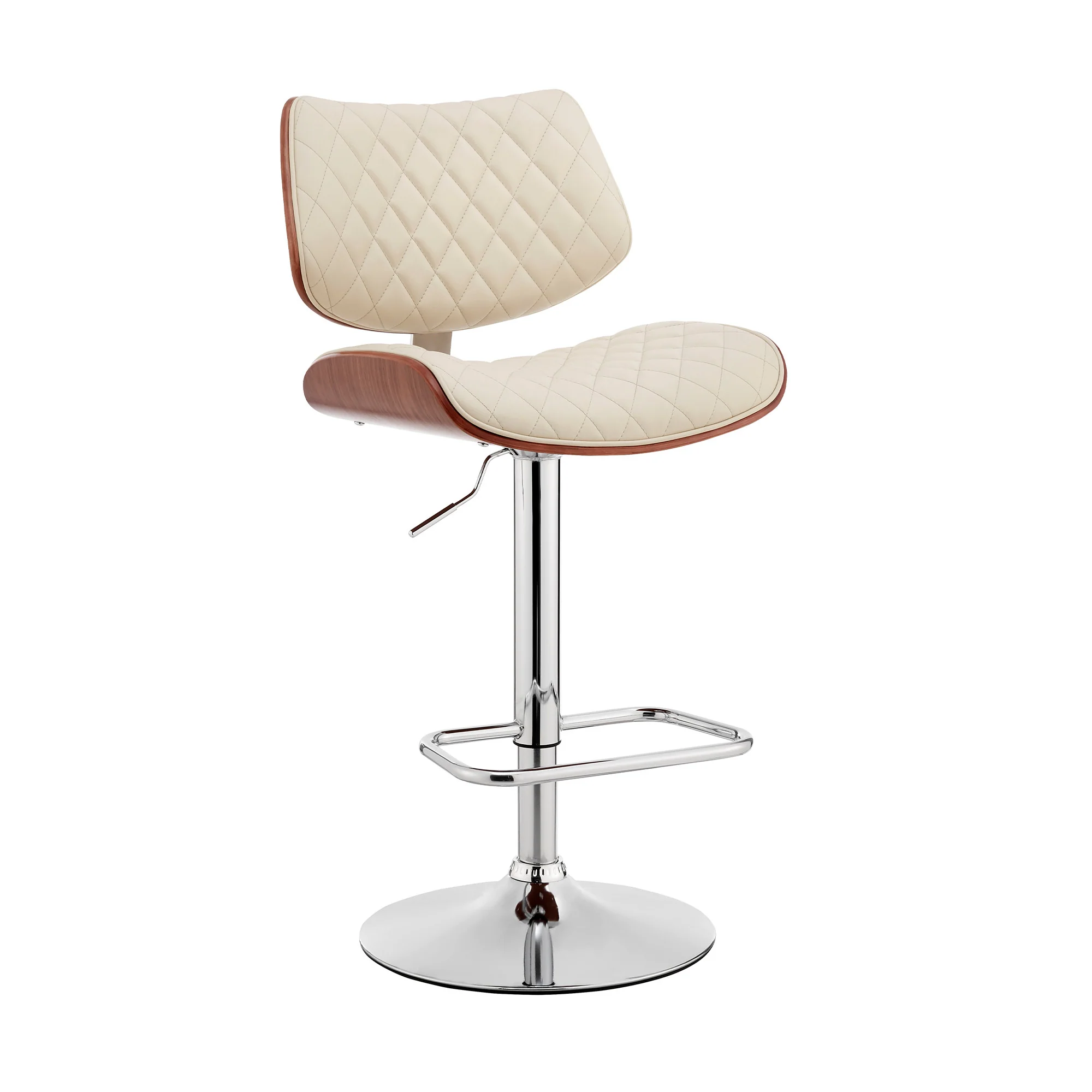 Cream And Silver Faux Leather And Iron Swivel Low Back Adjustable Height Bar Chair By Homeroots