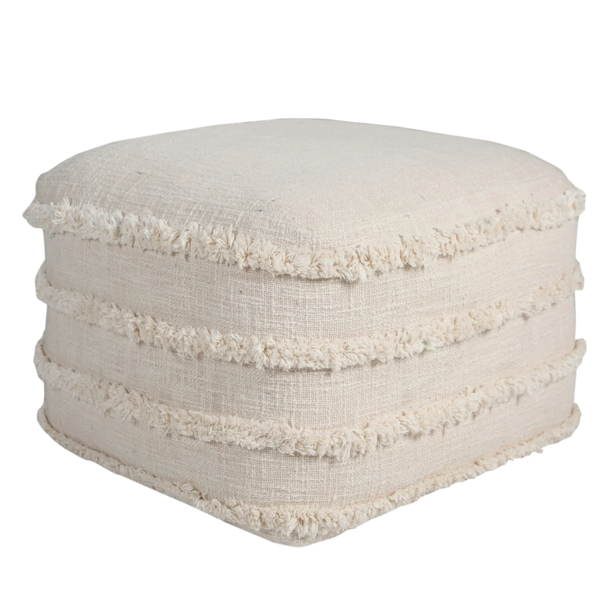 Cream Cotton Tufted Stripe Cube Pouf Ottoman By Homeroots