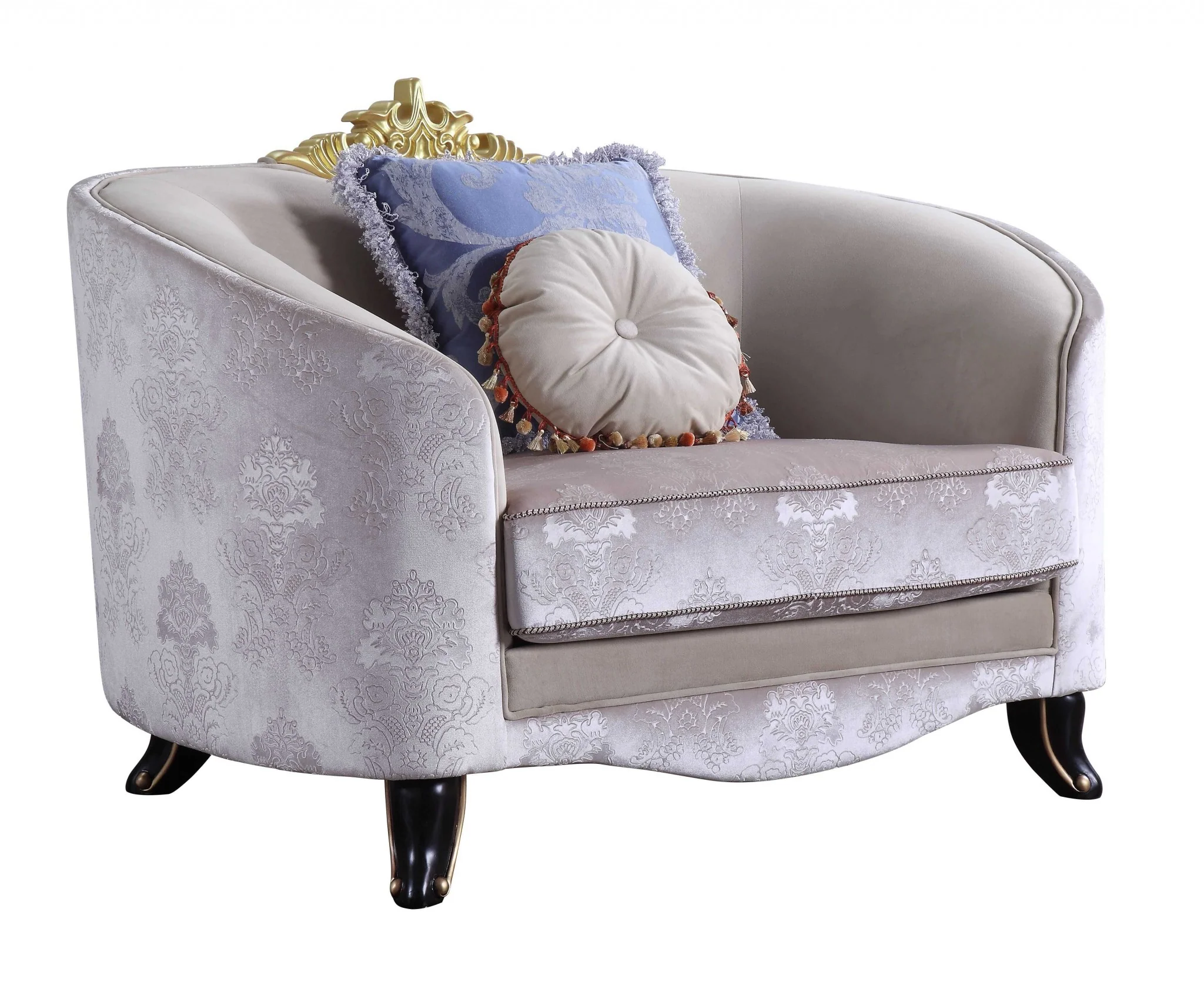 Cream Fabric Upholstery Chair With Pillows By Homeroots