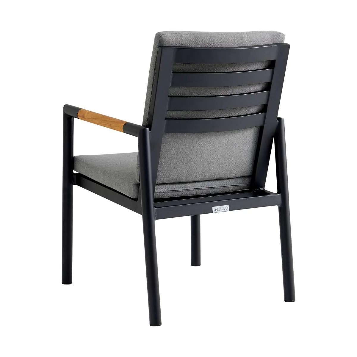 Crown 5 Piece Black Aluminum and Teak Outdoor Dining Set with Dark Gray Fabric By Armen Living - Image 4