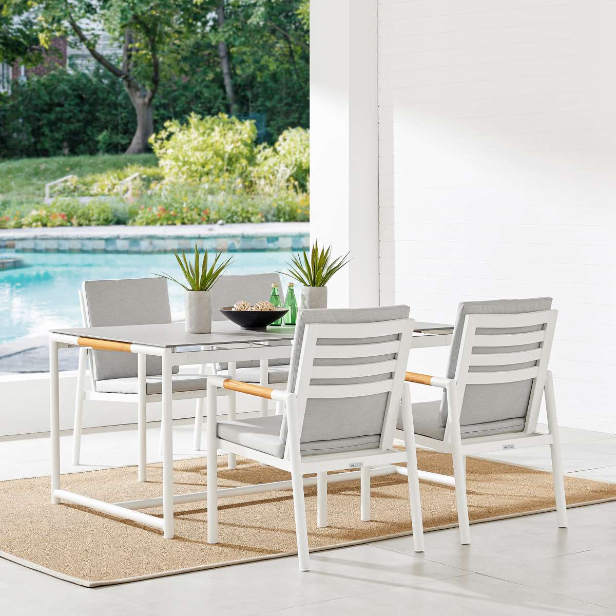 Crown Black Aluminum and Teak Outdoor Dining Chair with Dark Gray Fabric - Set of 2 By Armen Living - Image 14