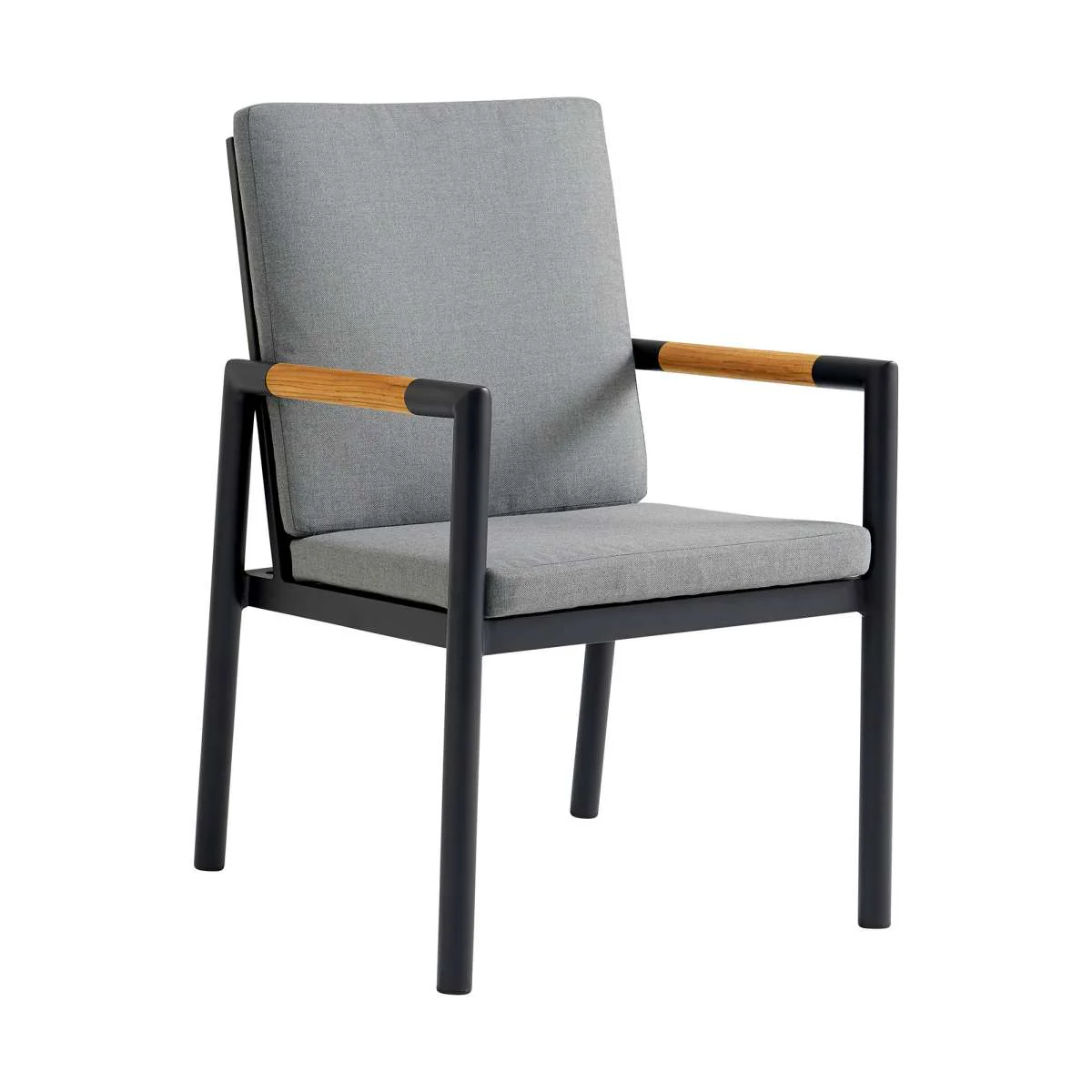 Crown Black Aluminum and Teak Outdoor Dining Chair with Dark Gray Fabric - Set of 2 By Armen Living - Image 3