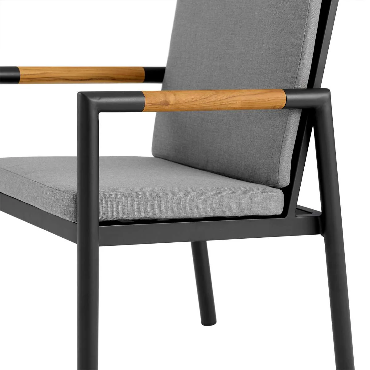 Crown Black Aluminum and Teak Outdoor Dining Chair with Dark Gray Fabric - Set of 2 By Armen Living - Image 7