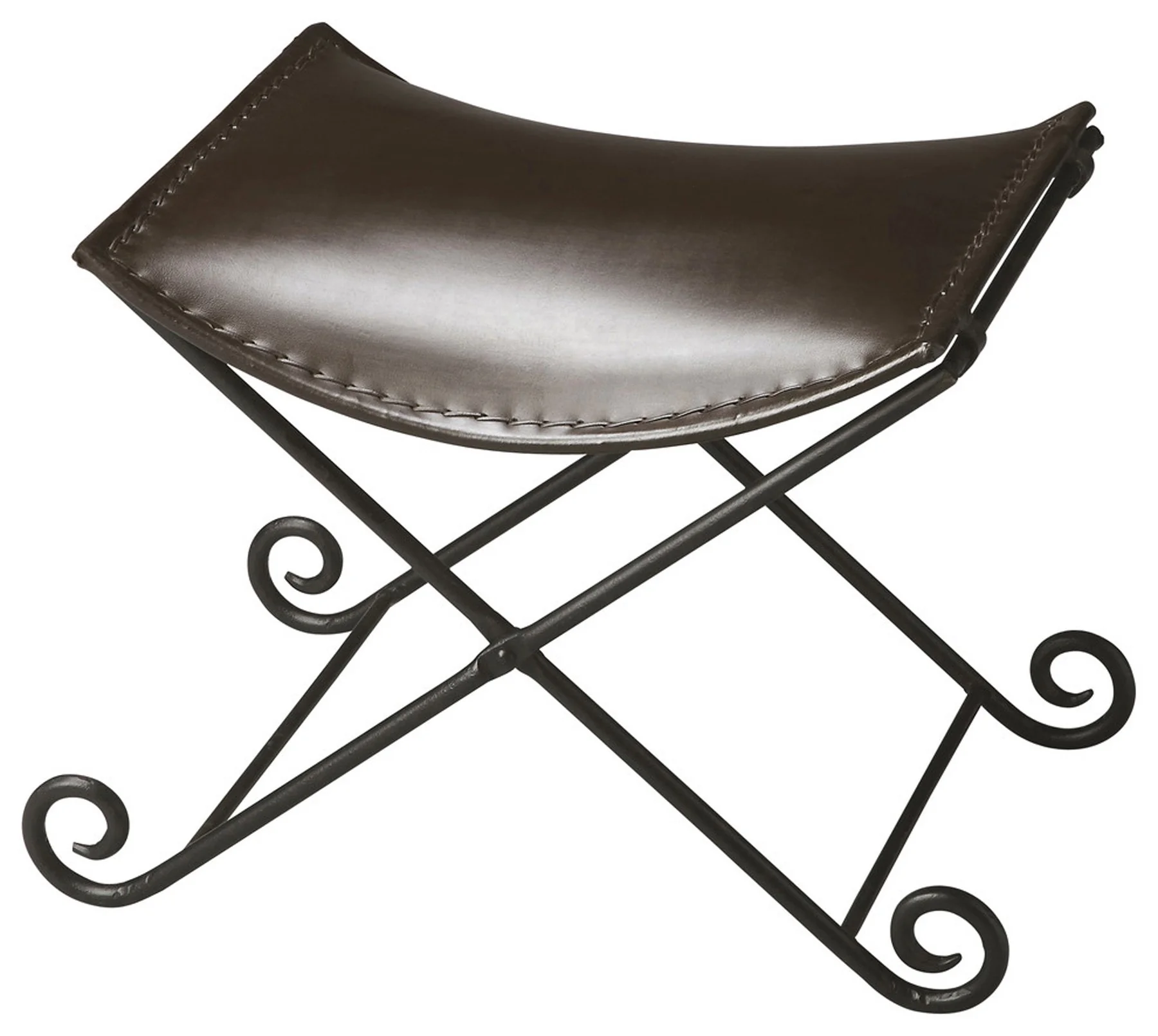 Dark Brown Leather and Metal Stool By Homeroots