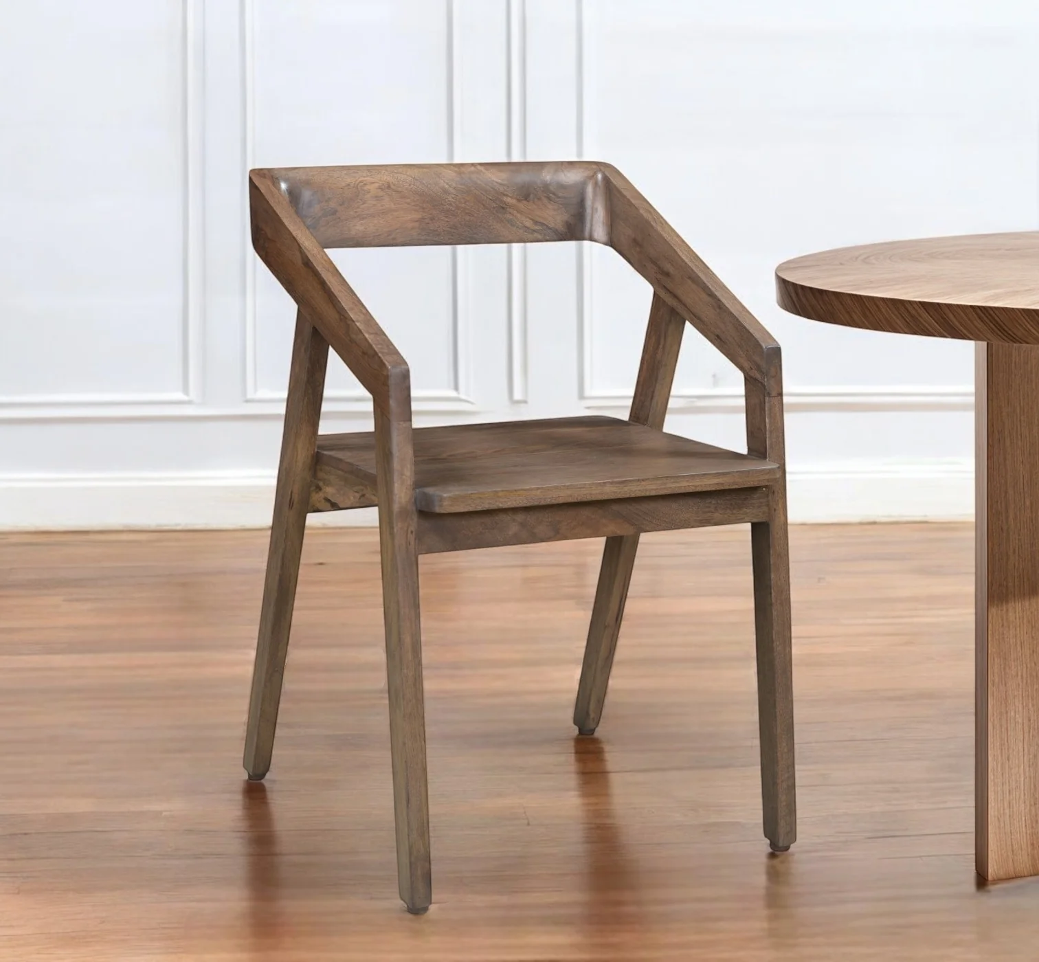 Dark Brown Solid Wood Open Back Dining Arm Chair By Homeroots