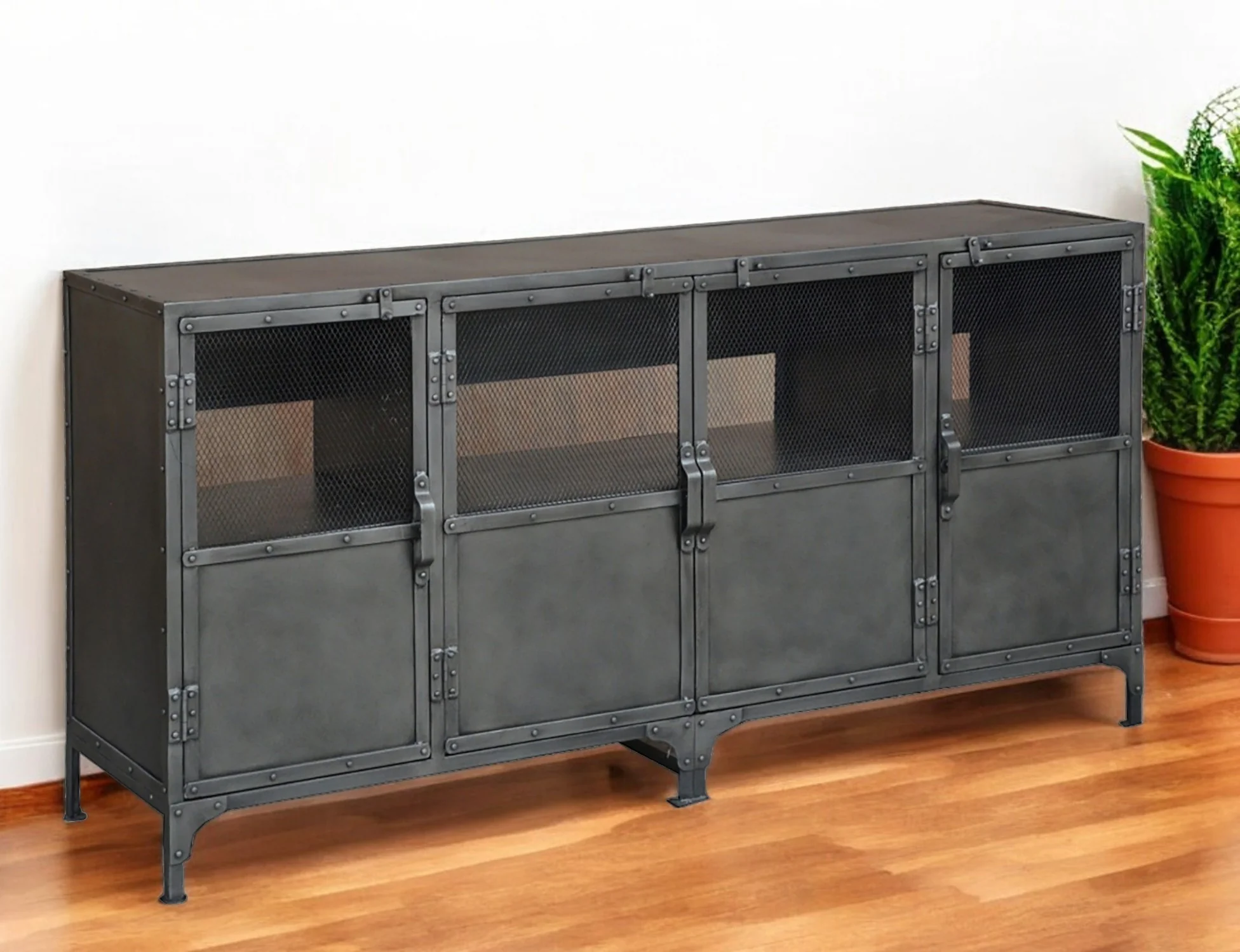 Dark Gray Metal Enclosed Storage TV Stand By Homeroots