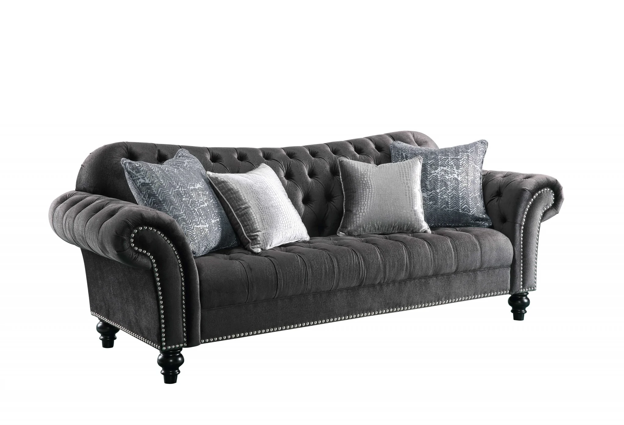 Dark Gray Velvet Sofa w Pillows By Homeroots - 318830