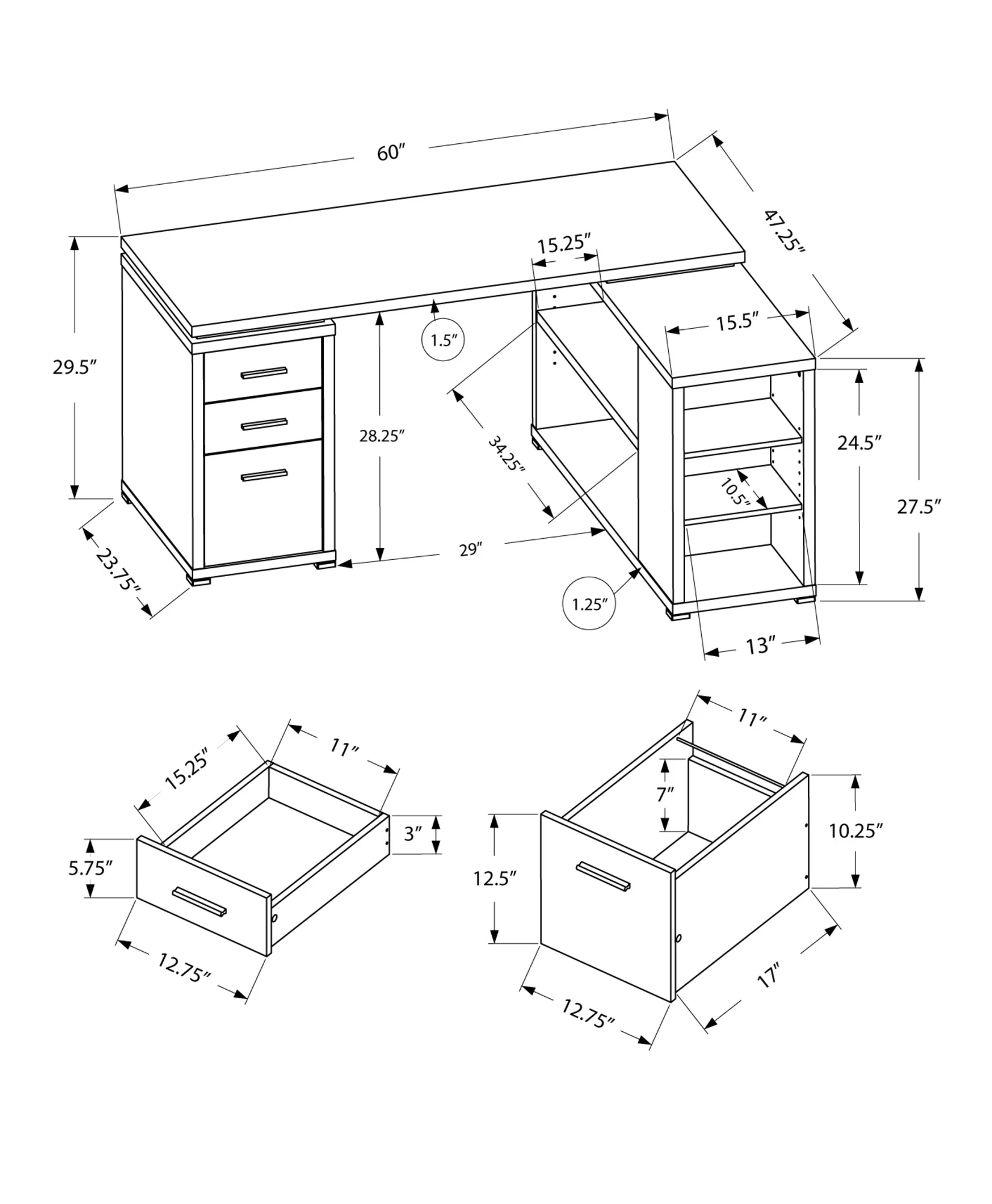 Dark Taupe Particle Board Hollow Core Computer Desk By Homeroots - 333476 - Image 3
