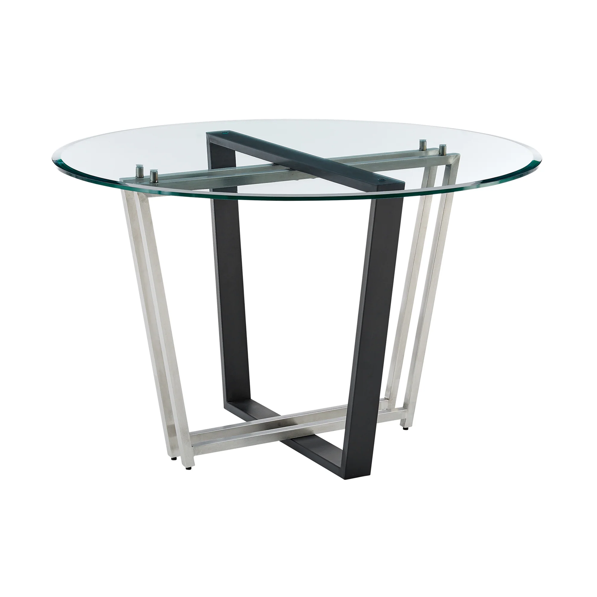 Devi Anastasia 5 Piece Round Glass Dining Table Set with Matte Black Iron and Anchor Gray Fabric By Armen Living - Image 15