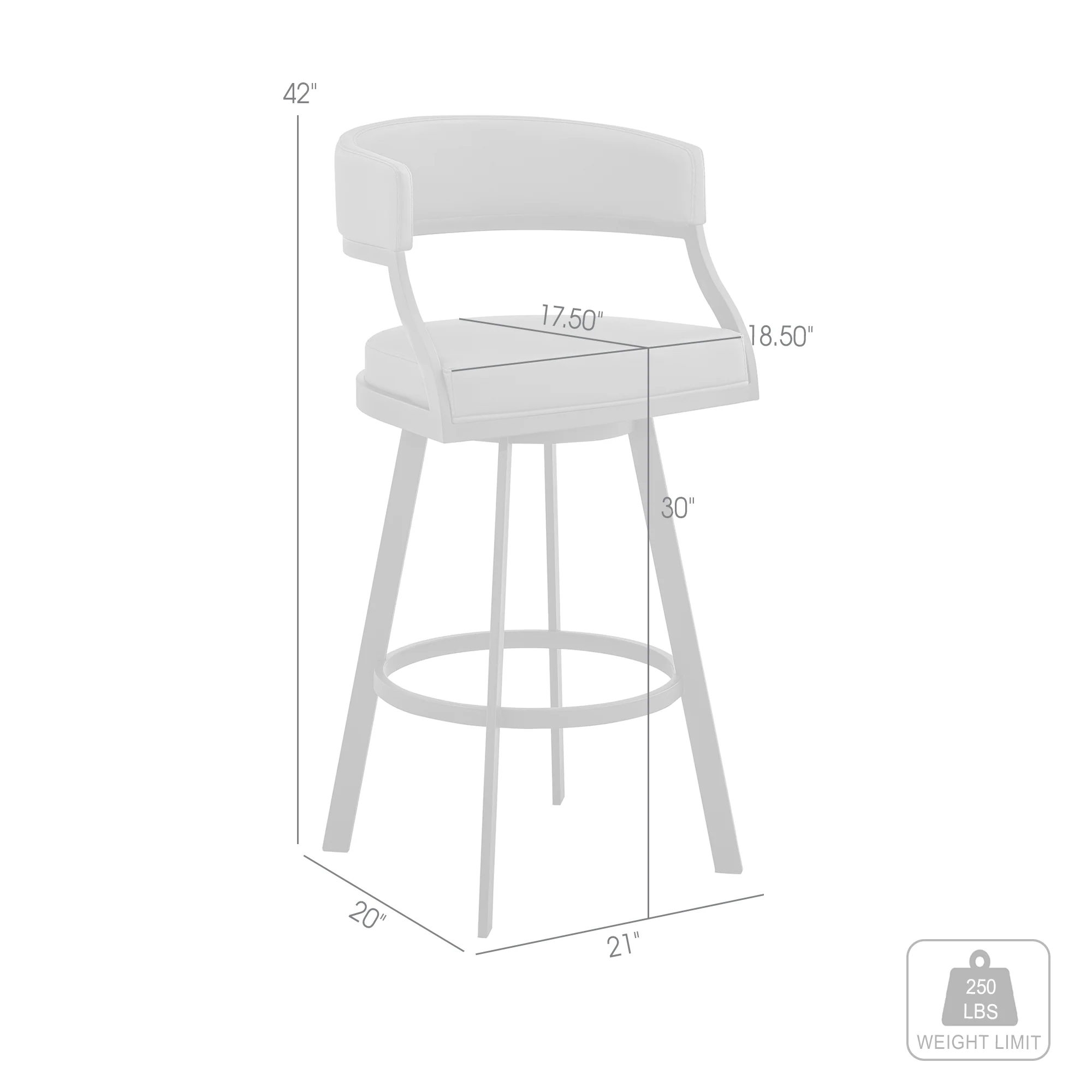 Dione 30" Bar Height Swivel Grey Faux Leather and Black Metal Bar Stool By Armen Living - Image 9