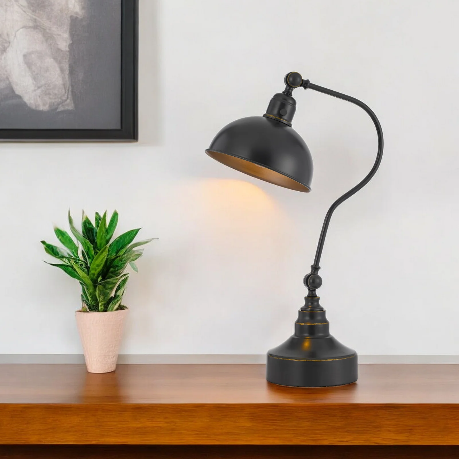 Distressed Gray Metal Adjustable Desk Lamp With Gray Dome Shade By Homeroots