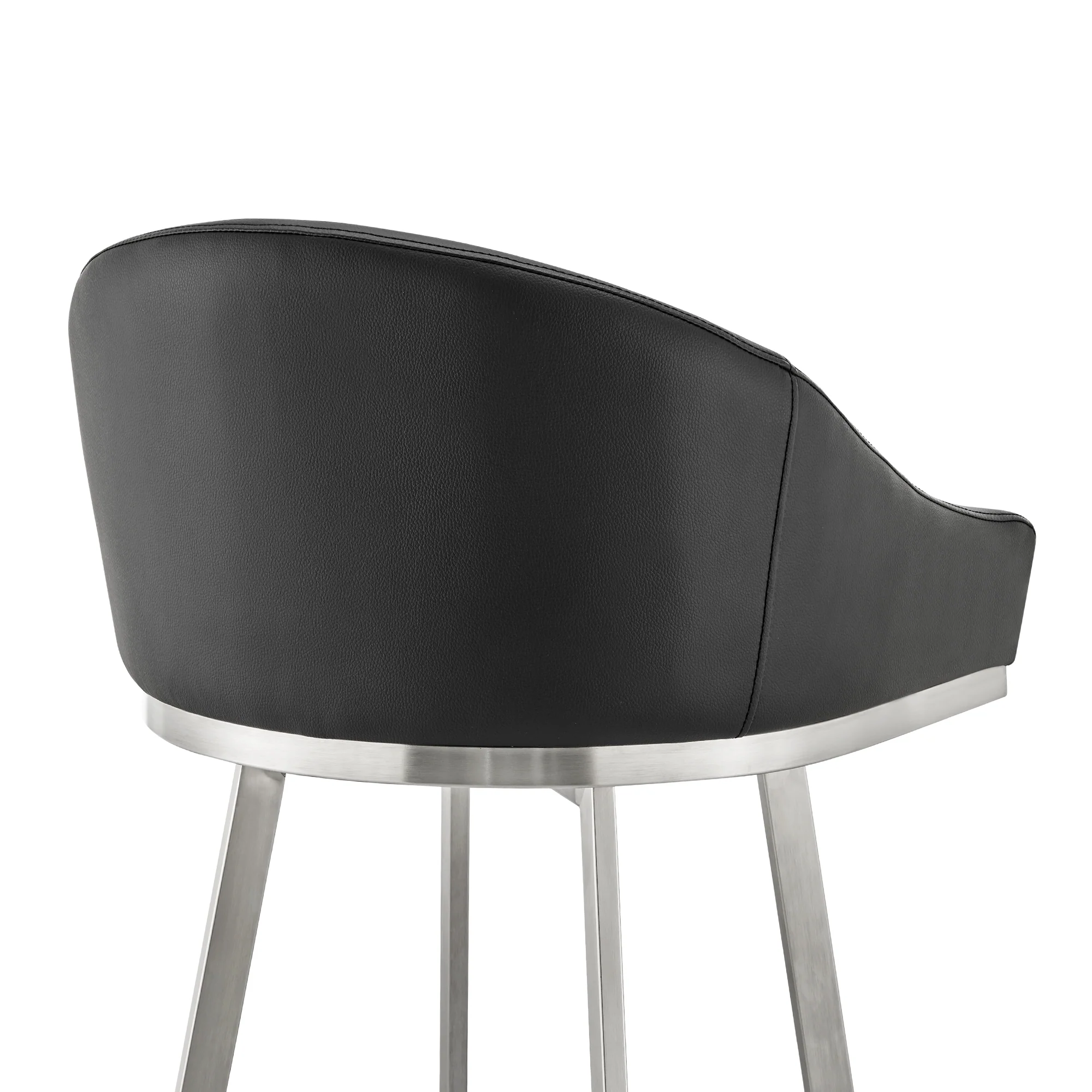 Eleanor 26" Swivel Counter Stool in Brushed Stainless Steel and Black Faux Leather By Armen Living - Image 10