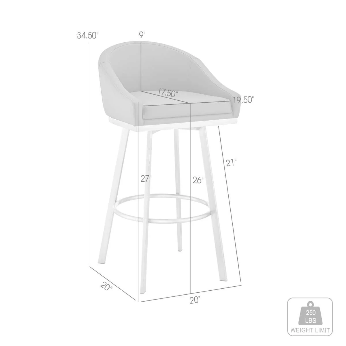 Eleanor 26" Swivel Counter Stool in Brushed Stainless Steel with White Faux Leather By Armen Living - Image 7