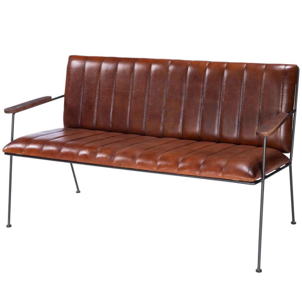 Executive Chic Leather and Metal Bench By Homeroots