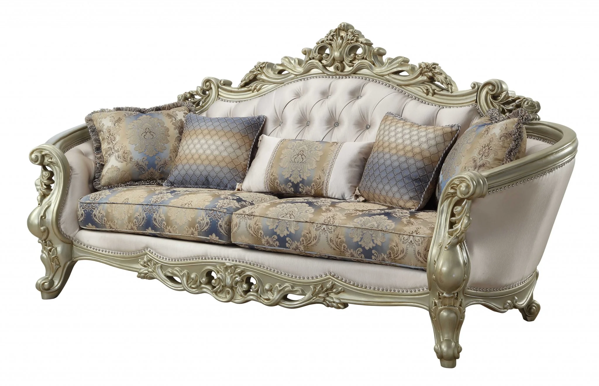 Fabric Antique White Upholstery Poly-Resin Sofa w Pillows By Homeroots
