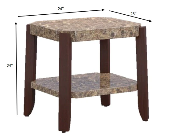Faux Marble And Brown End Table By Homeroots - Image 6