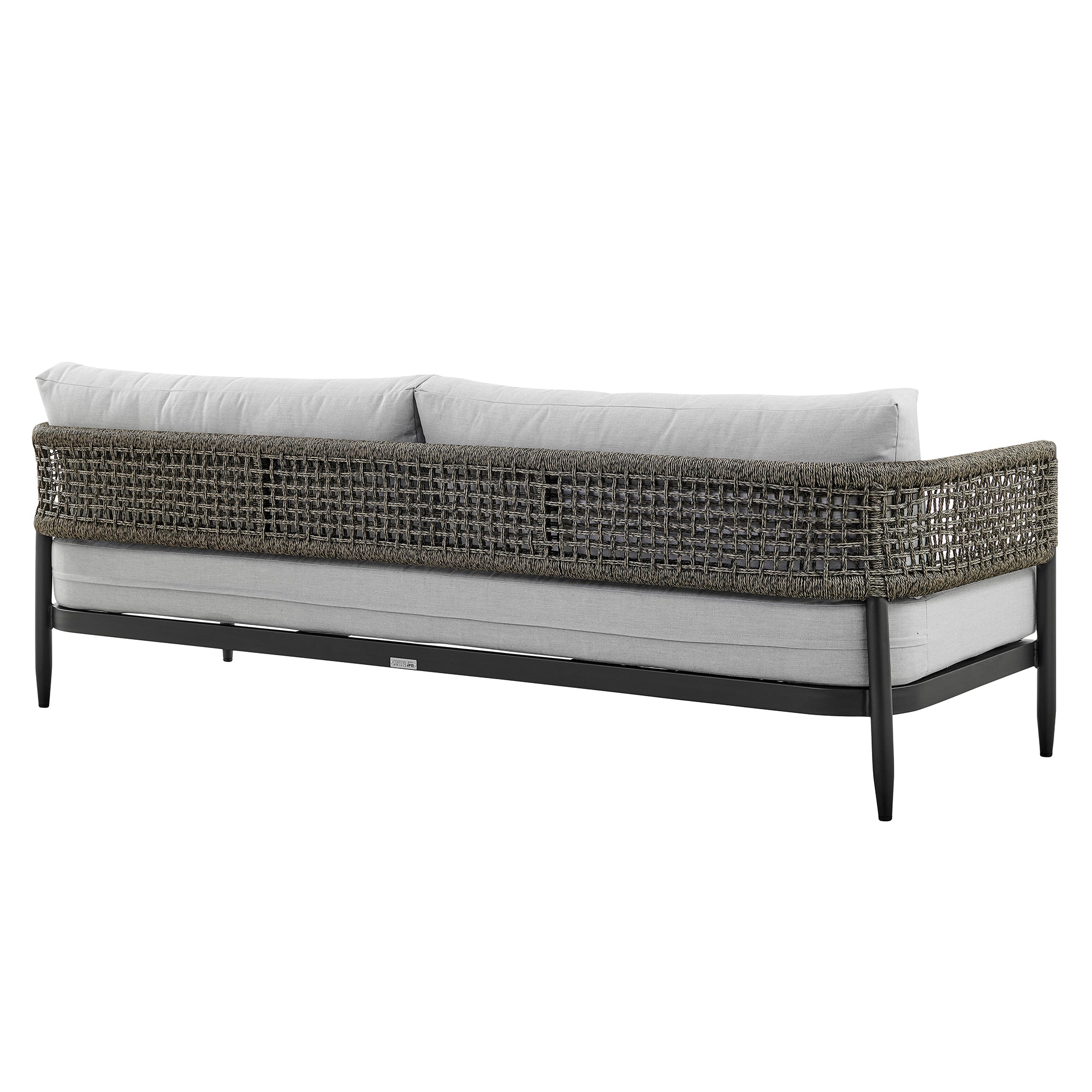 Felicia 4 Piece Outdoor Black Aluminum & Rope Conversation Set with Light Gray Fabric Cushions By Armen Living - Image 4
