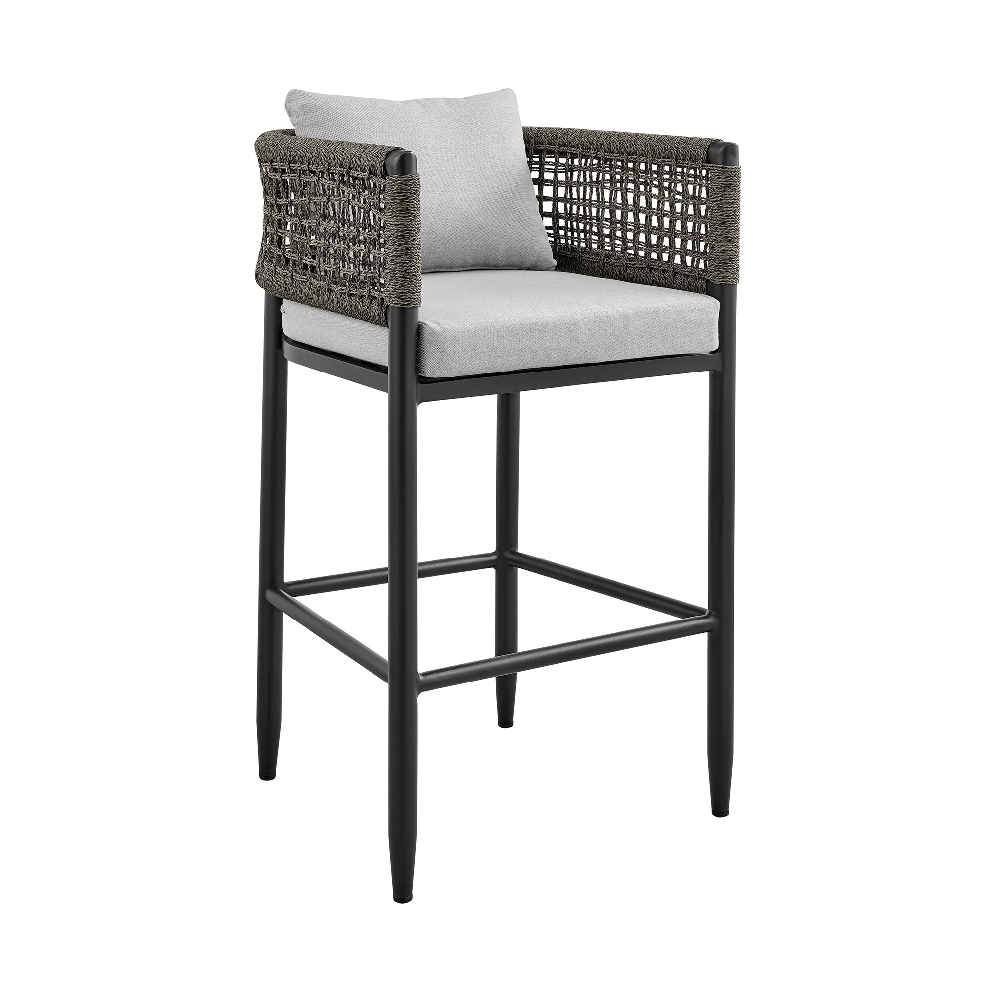 Felicia Outdoor Patio 5-Piece Bar Table Set in Aluminum with Grey Rope and Cushions By Armen Living - Image 3