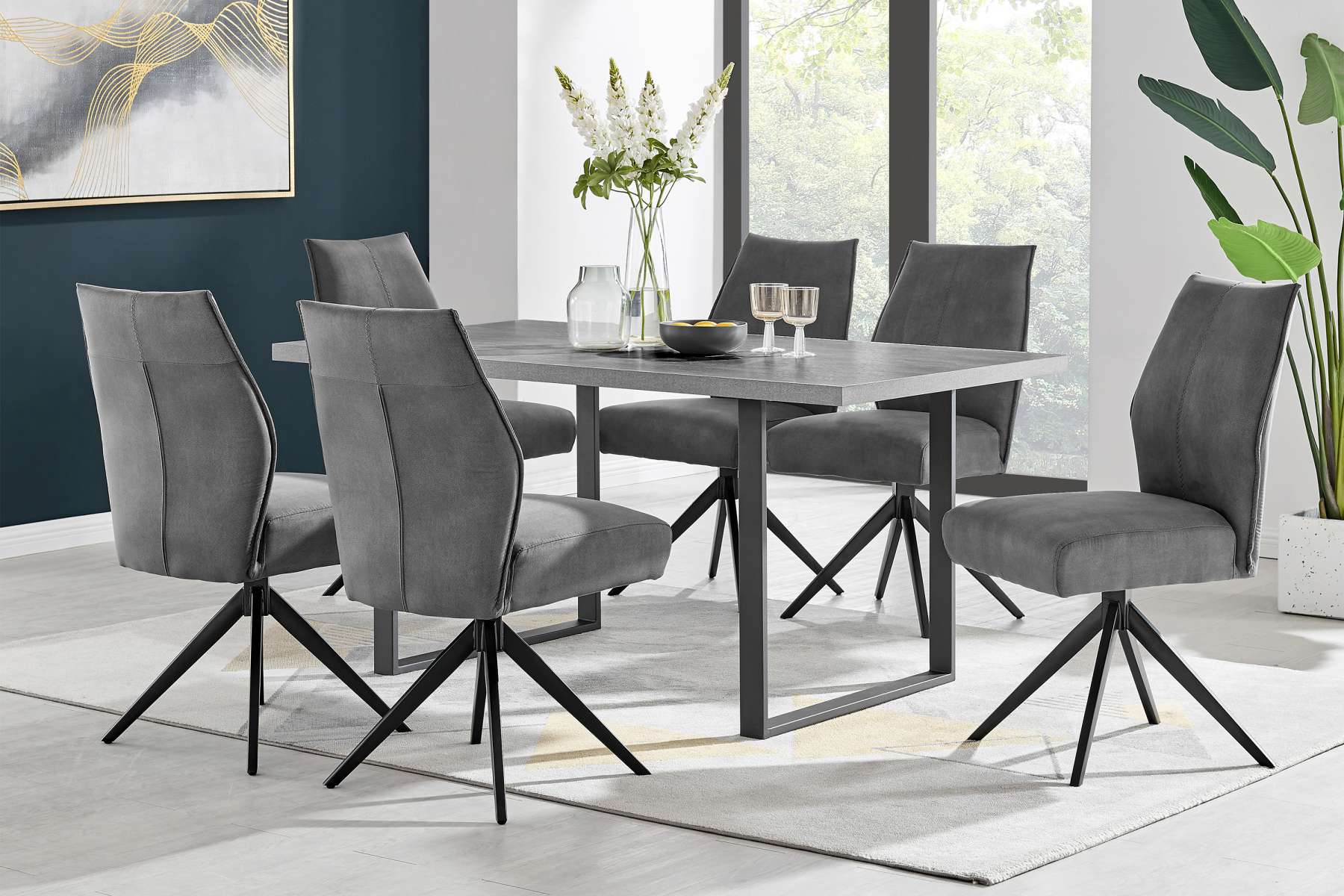 Fenton and Charcoal Monarch 7 Piece Modern Rectangular Dining Set By Armen Living