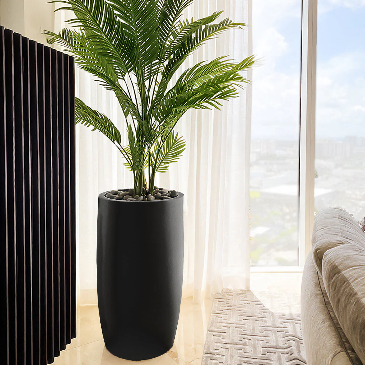 Fiberglass: Barrel 32.6"H Planter, Black By Gold Leaf