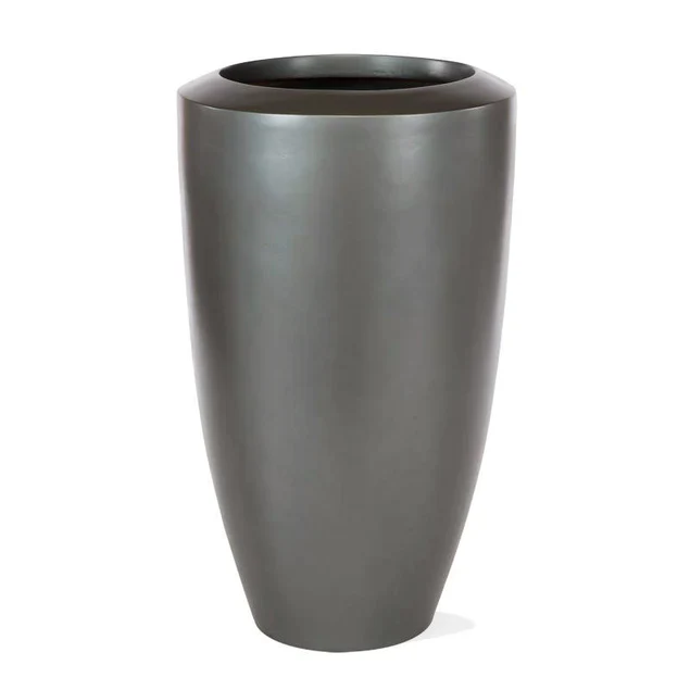Fiberglass Large Barrel Planter, Pewter, By Gold Leaf Design Group