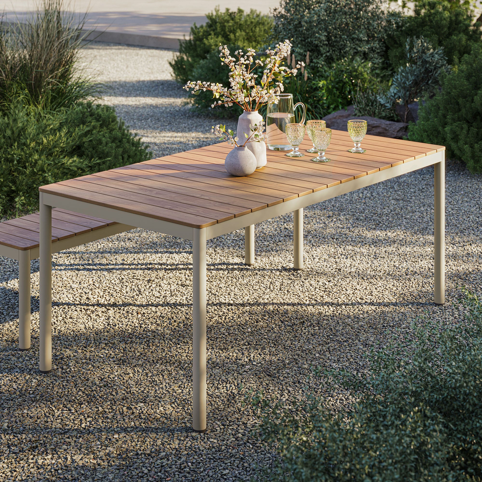 Finn 71" Outdoor Patio Aluminum Dining Table with Faux Wood Top by Modway