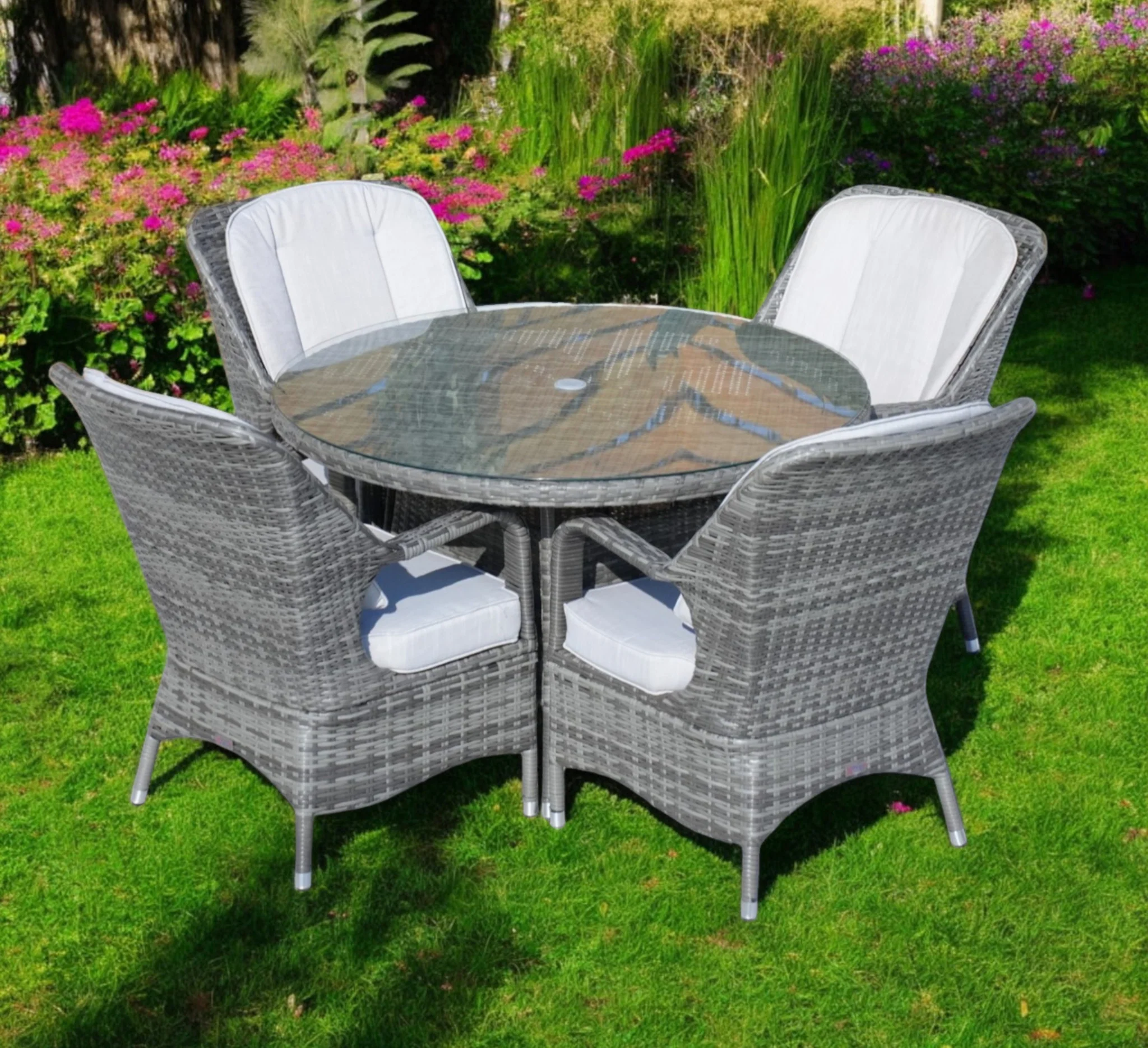 Five Piece Gray Round Glass Dining Set By Homeroots