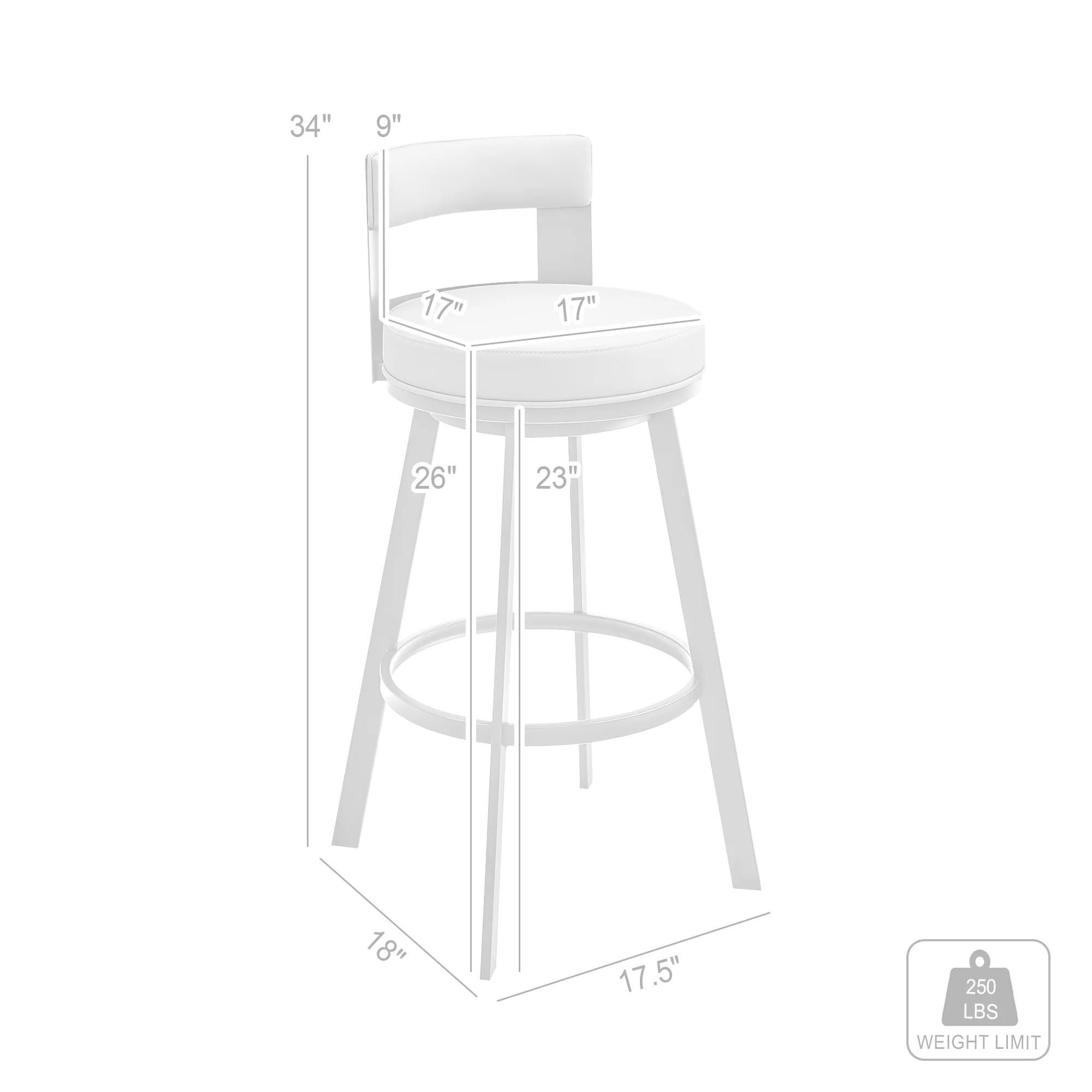 Flynn 26" Swivel Counter Stool in Black Metal with Light Gray Faux Leather By Armen Living - Image 17