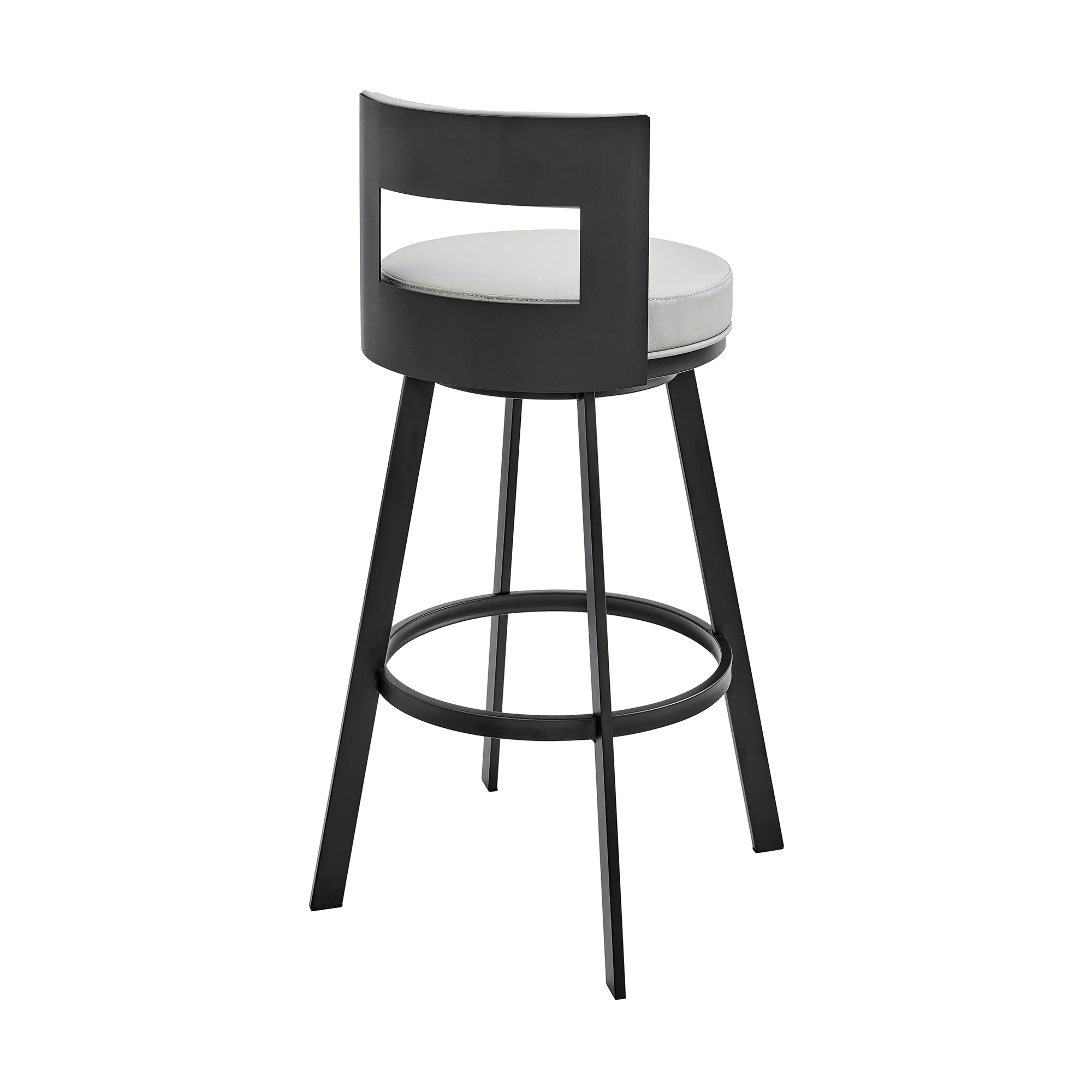 Flynn 26" Swivel Counter Stool in Black Metal with Light Gray Faux Leather By Armen Living - Image 5