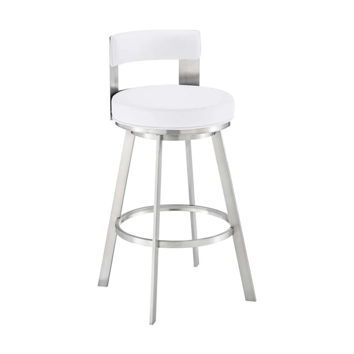 Flynn 30" Swivel Bar Stool in Brushed Stainless Steel with Black Faux Leather By Armen Living - Image 16