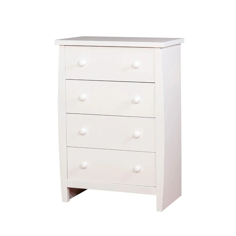 Four Drawer Solid Wood Chest with Round Pull Out Knobs, White By Benzara