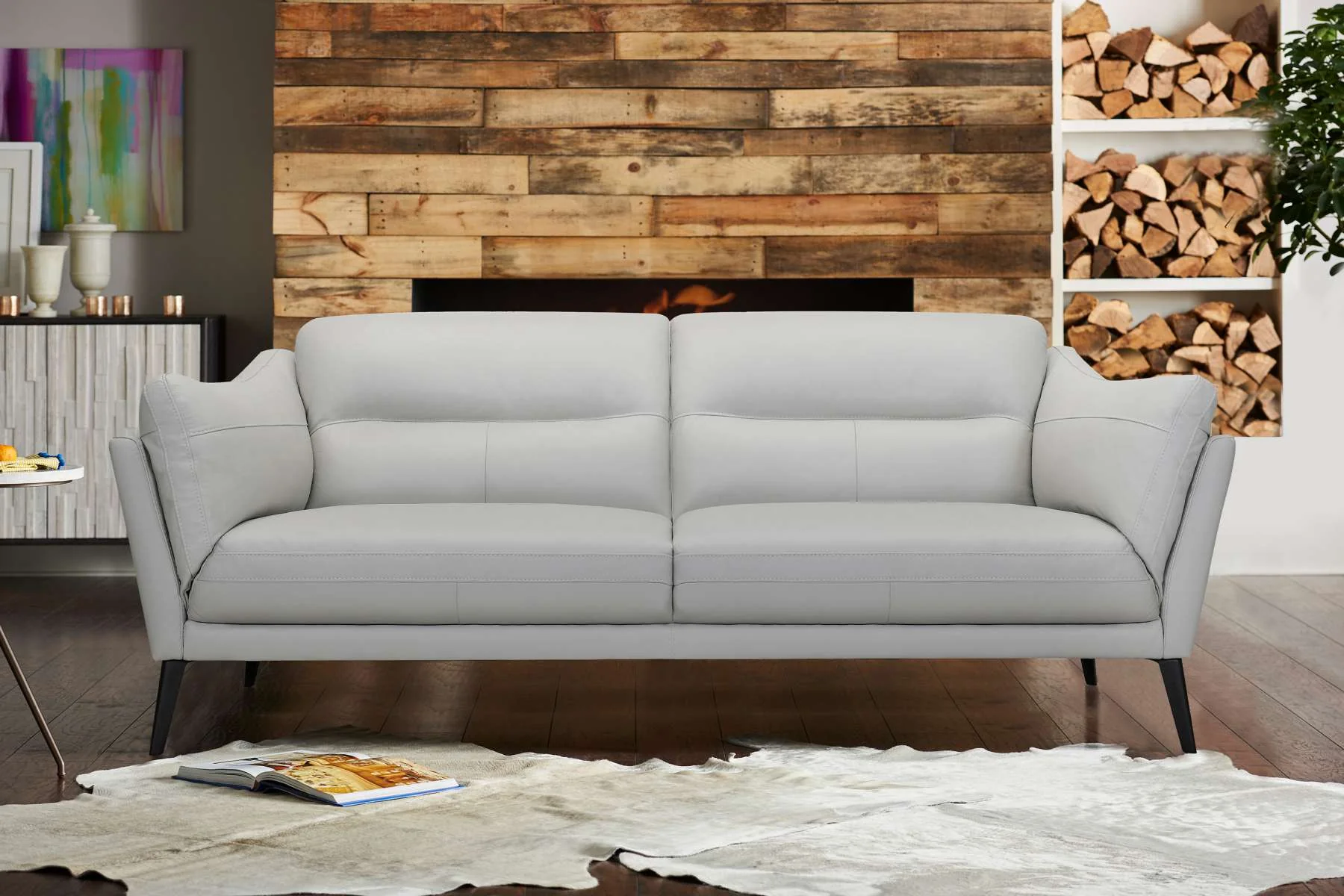 Franz 87" Modern Dove Gray Genuine Leather Sofa
By Armen Living