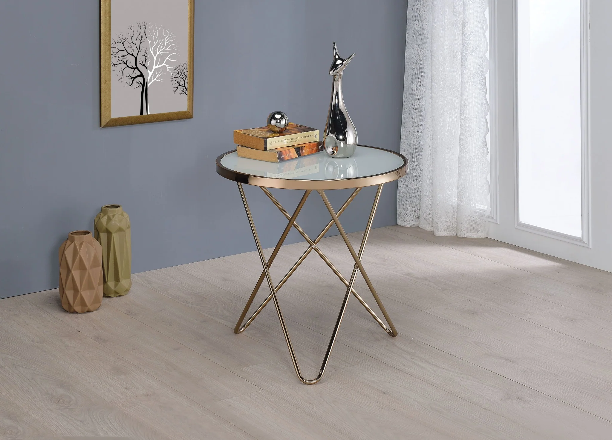 Frosted Glass And Champagne End Table By Homeroots