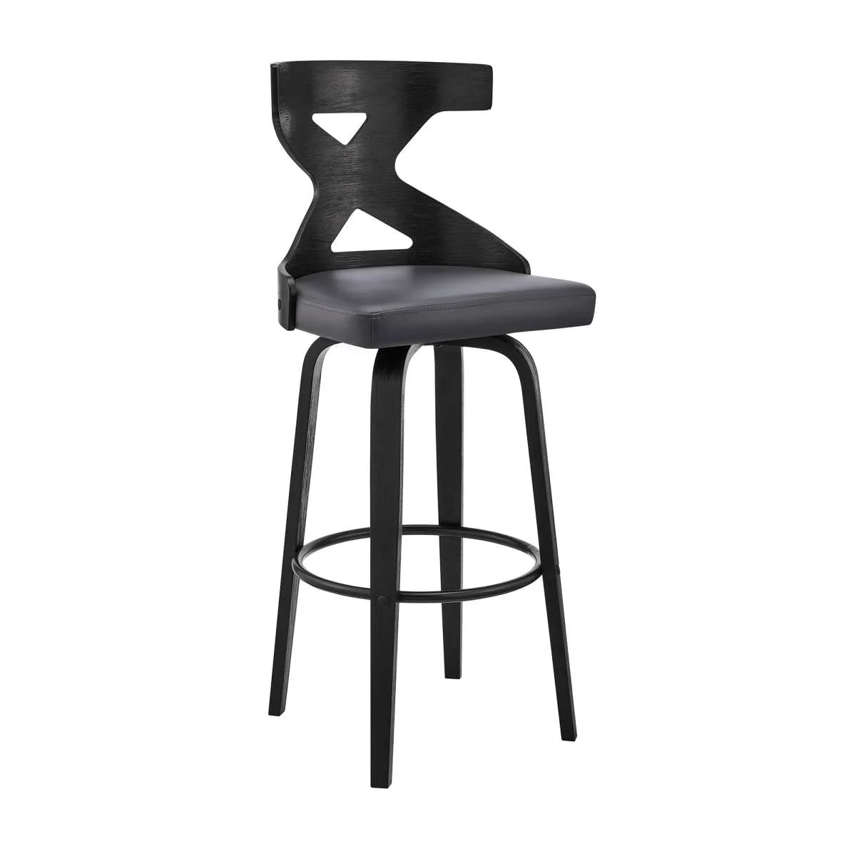 Gayle 26" Swivel Cross Back Grey Faux Leather and Black Wood Bar Stool By Armen Living