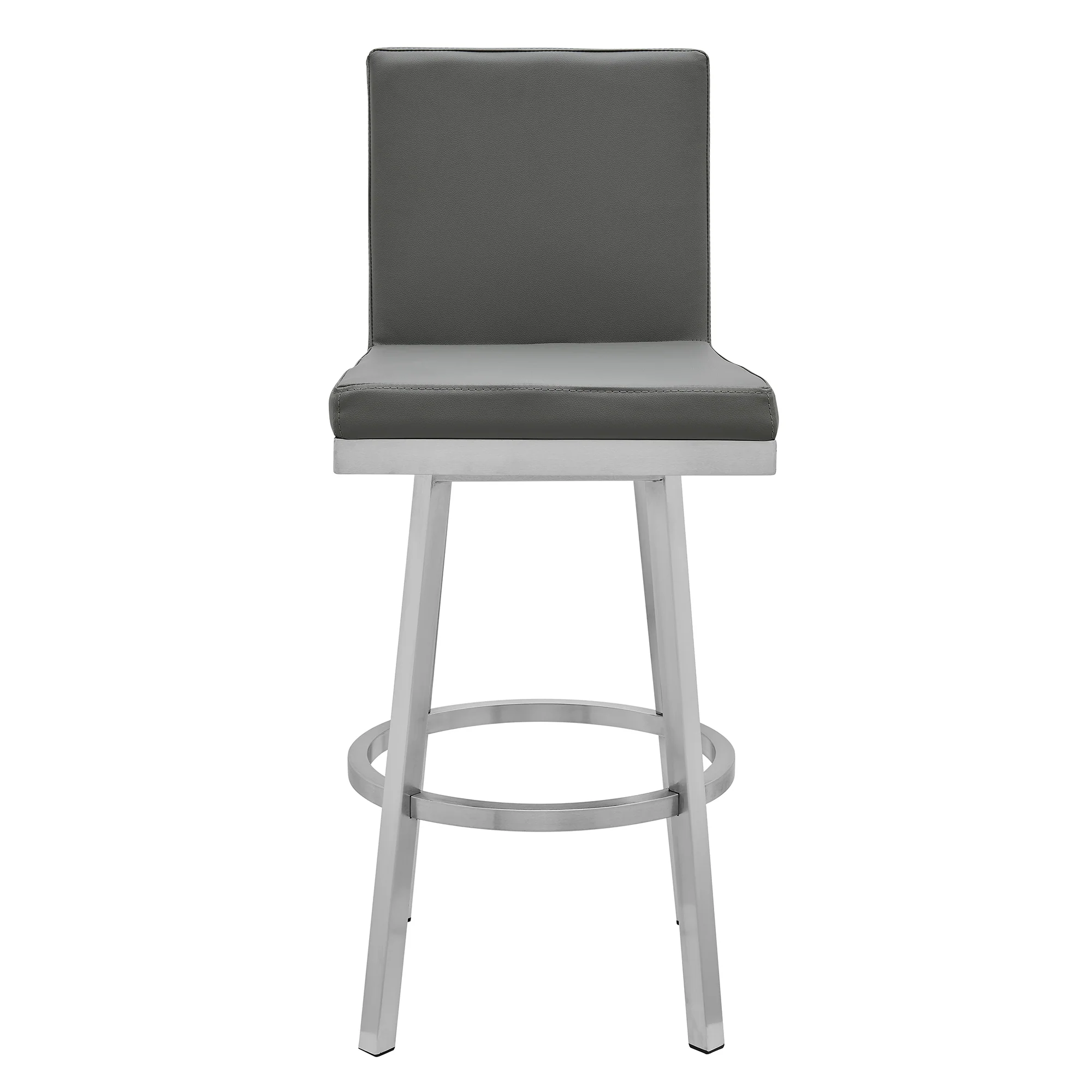 Gem 26" Swivel Modern Metal and Gray Faux Leather Bar and Counter Stool By Armen Living - Image 3