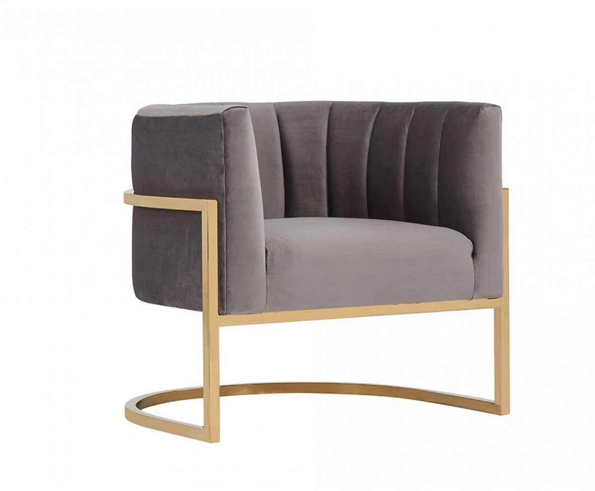 Glam Gray and Gold Channel Tufted Velvet Accent Chair By Homeroots