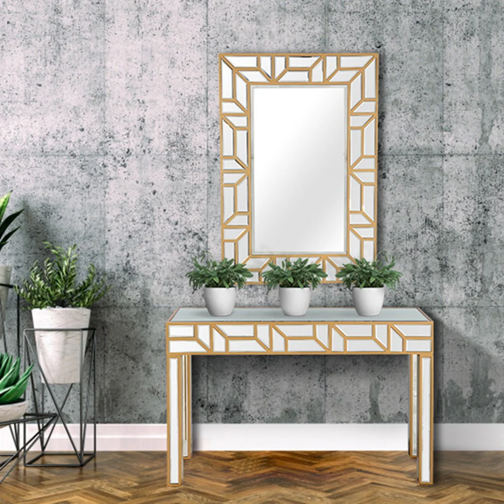 Gold Geometric Console Table By Homeroots - Image 3