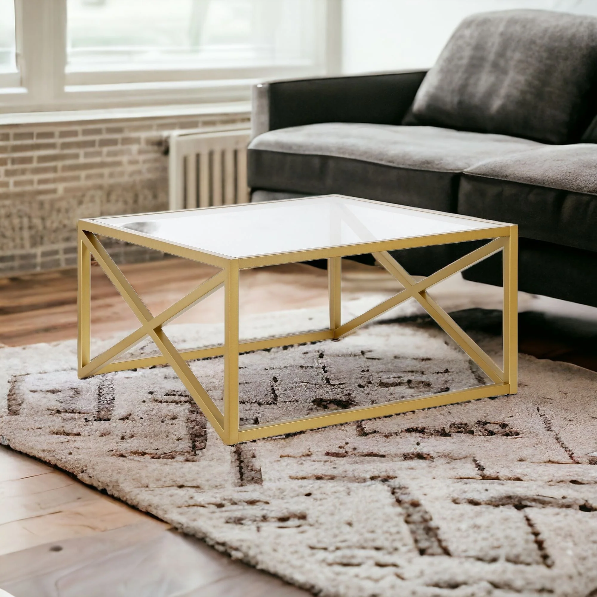 Gold Glass And Steel Square Coffee Table By Homeroots