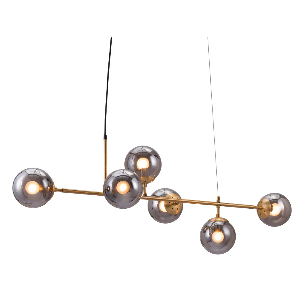 Gold Kitchen Island Six Light Metal Dimmable Ceiling Light With Clear Shades By Homeroots - Image 5