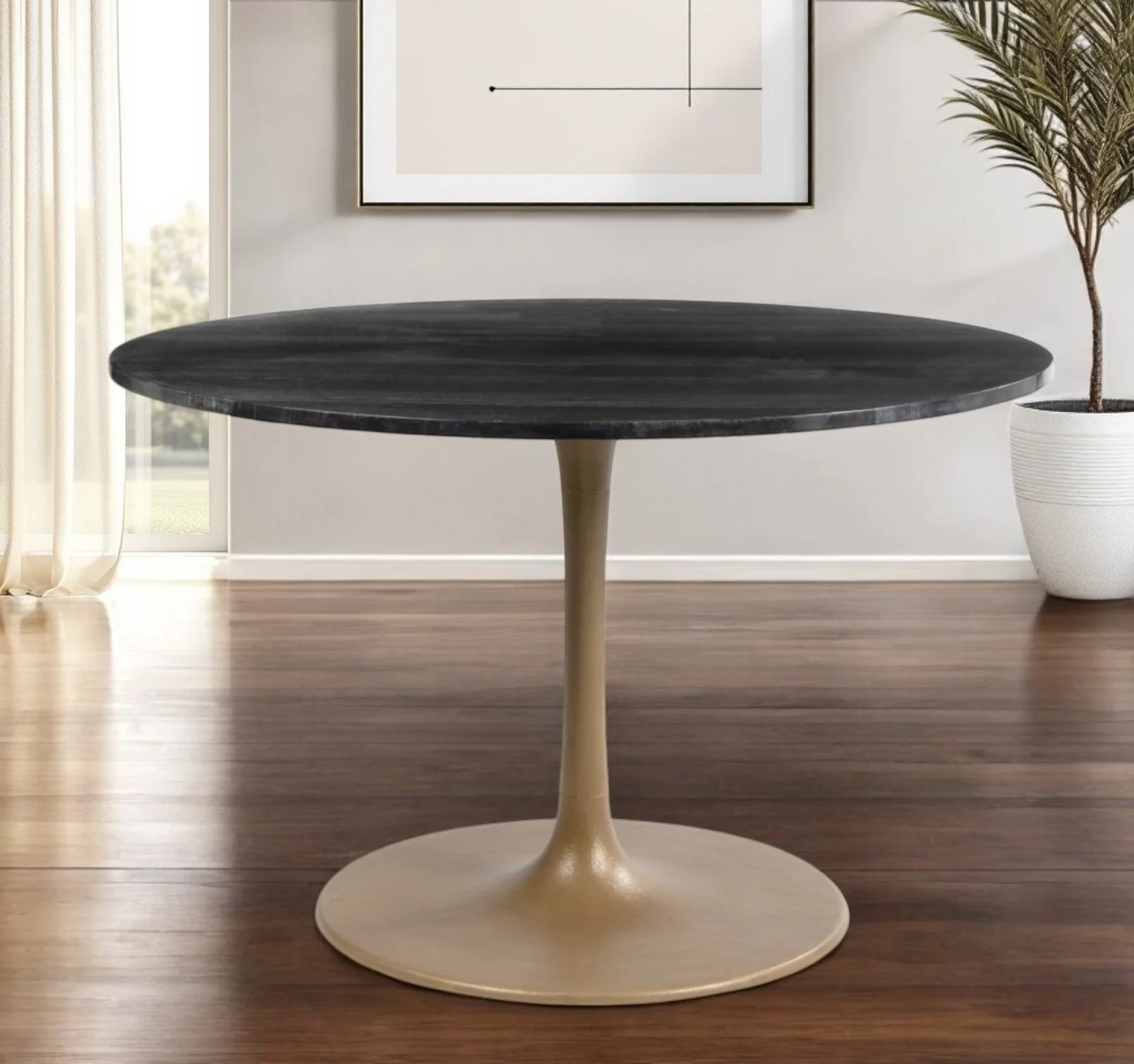 Gold Rounded Steel Pedestal Base Dining Table By Homeroots
