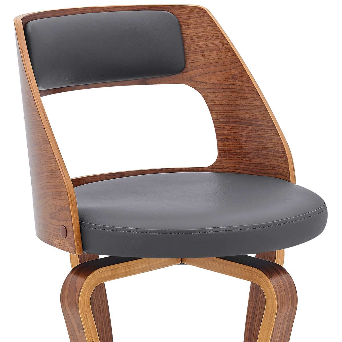 Grady 26" Swivel Gray Faux Leather and Walnut Wood Bar Stool By Armen Living - Image 6