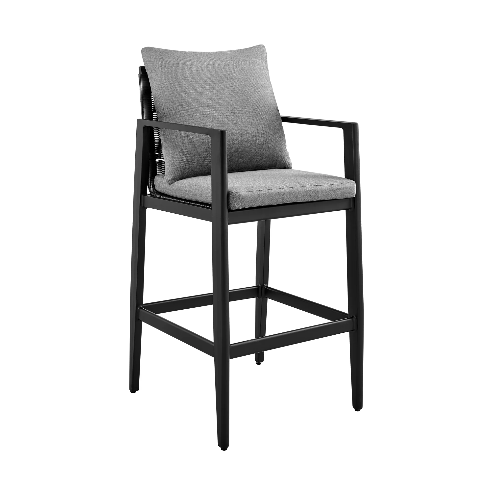 Grand Outdoor Patio Counter Height Bar Stool in Aluminum with Grey Cushions By Armen Living - Image 2