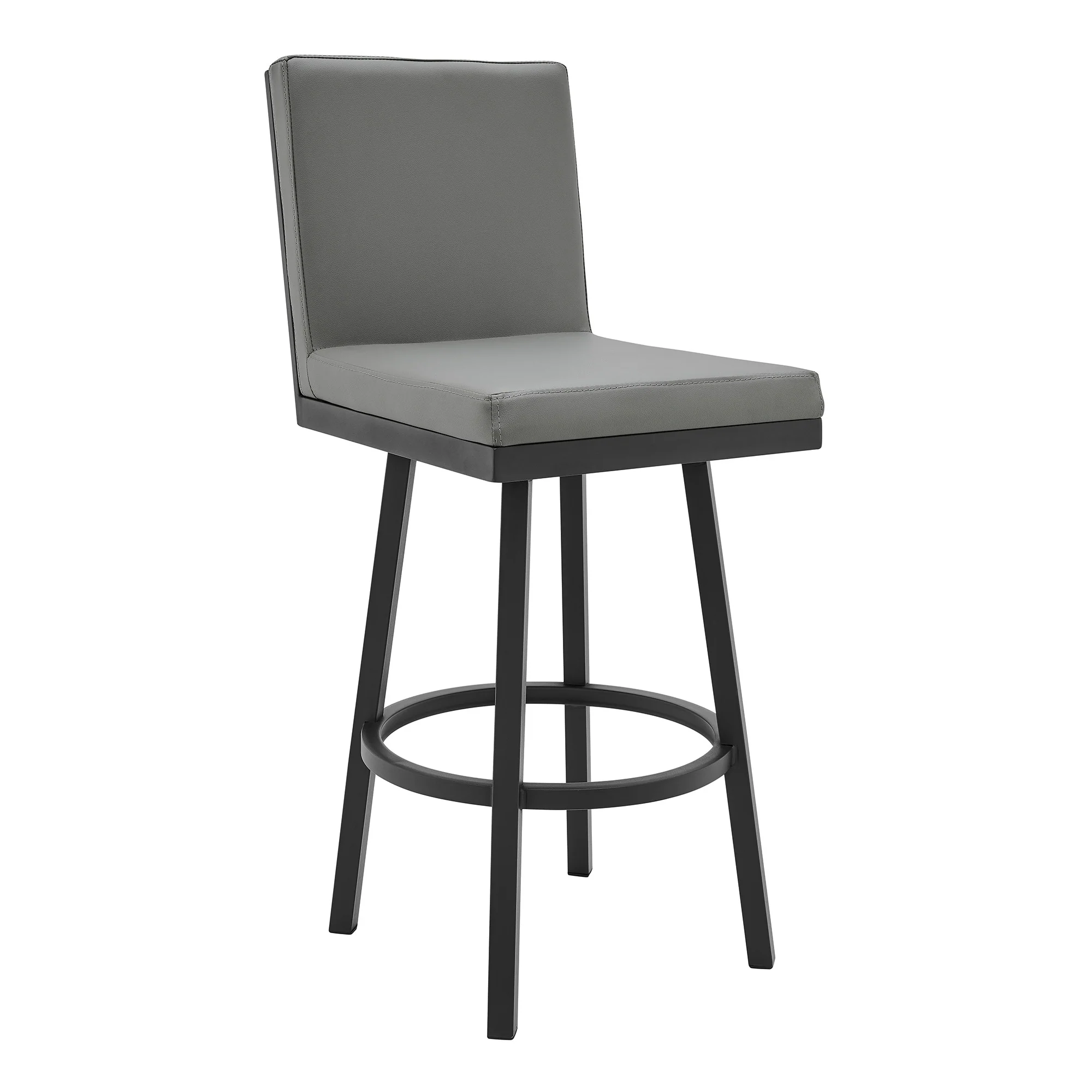 Gray And Black Faux Leather And Iron Swivel Bar Height Bar Chair By Homeroots