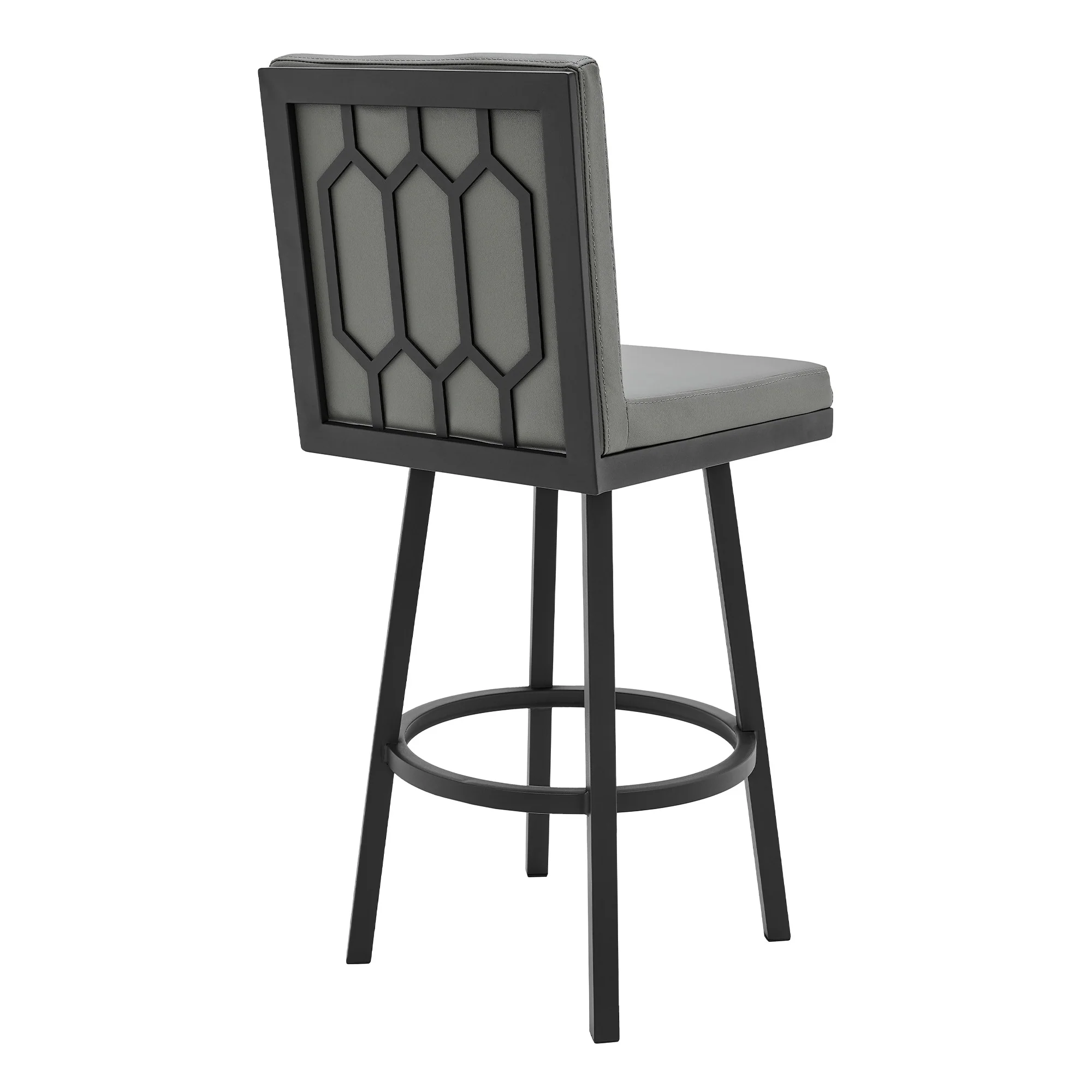 Gray And Black Faux Leather And Iron Swivel Bar Height Bar Chair By Homeroots - Image 6