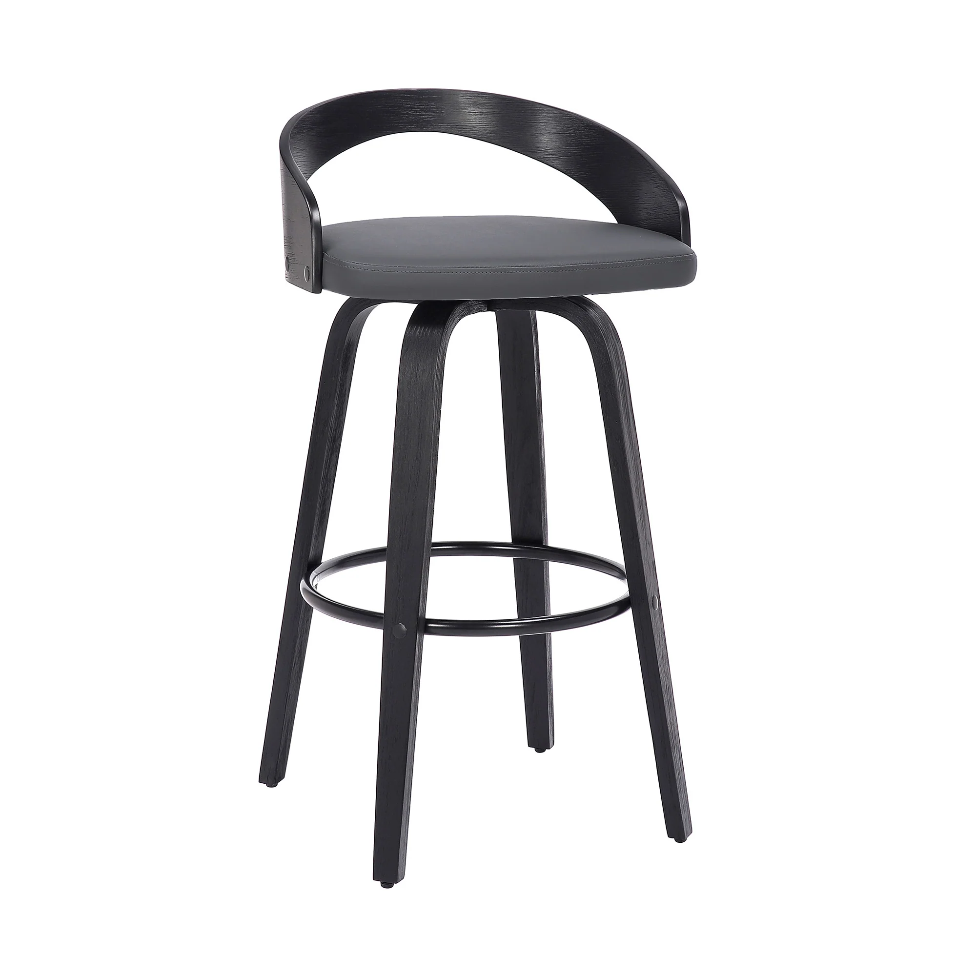 Gray And Black Faux Leather And Iron Swivel Low Back Counter Height Bar Chair By Homeroots