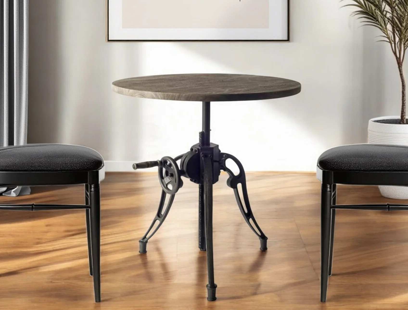 Gray And Black Rounded Solid Wood And Metal Three Leg Base Dining Table By Homeroots